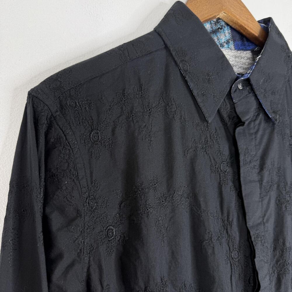 Rock Roll-n-Soul Shirt Mens Medium Black Embroidered Long Sleeve Button Up Rock